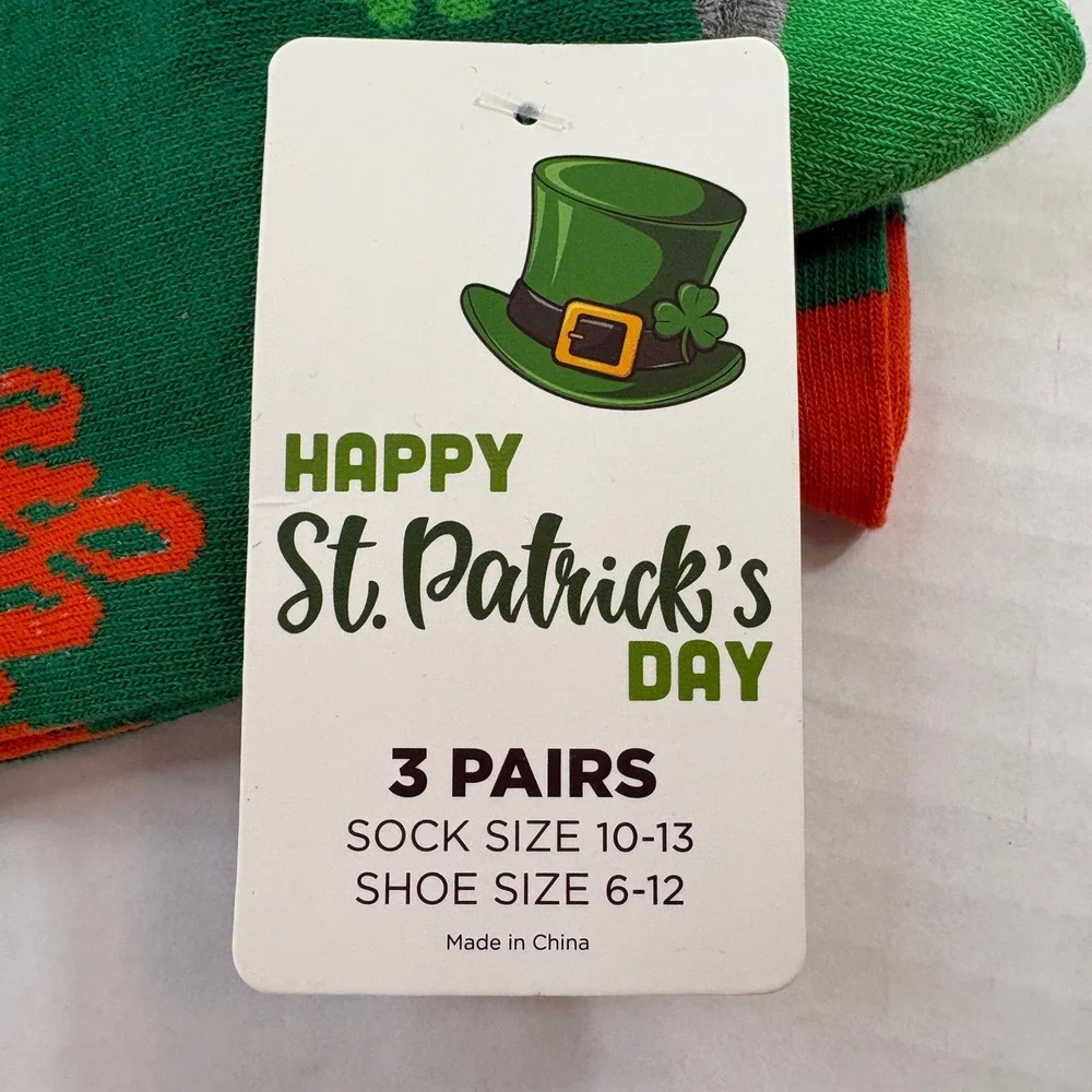 St Patricks Day Crew Socks Women Size 10-13 Green‎ New 3-Pack Lucky